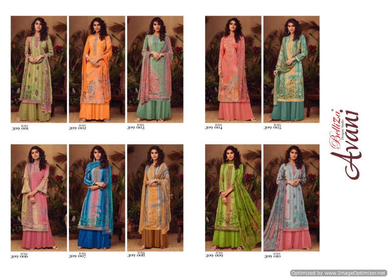 Avani Present Belliza Pure Natural Crape Digital Printed Dress Material Catalogue
