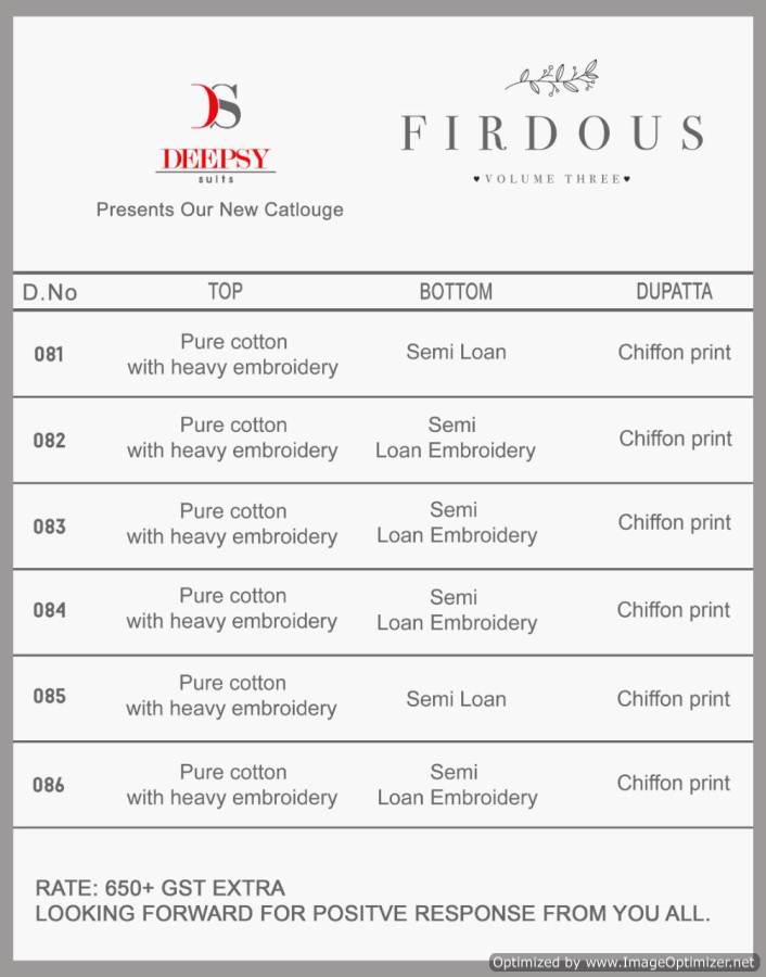 Deepsy By Firdous Vol 3 Pure Cotton Pakistani Suits Collection