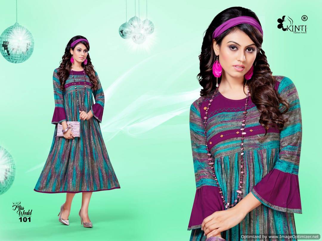Miss World Present Kinti  Rayon Printed Round Kurtis Catalogue