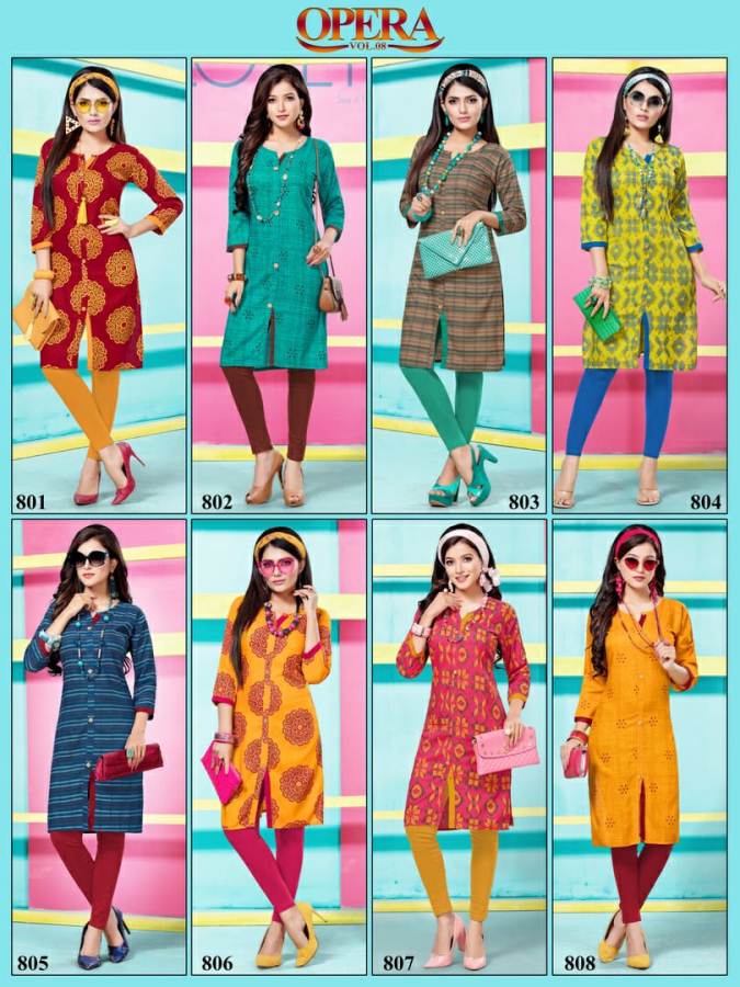 Opera Vol 8 By Kinti  Rayon Printed Kurti Collection