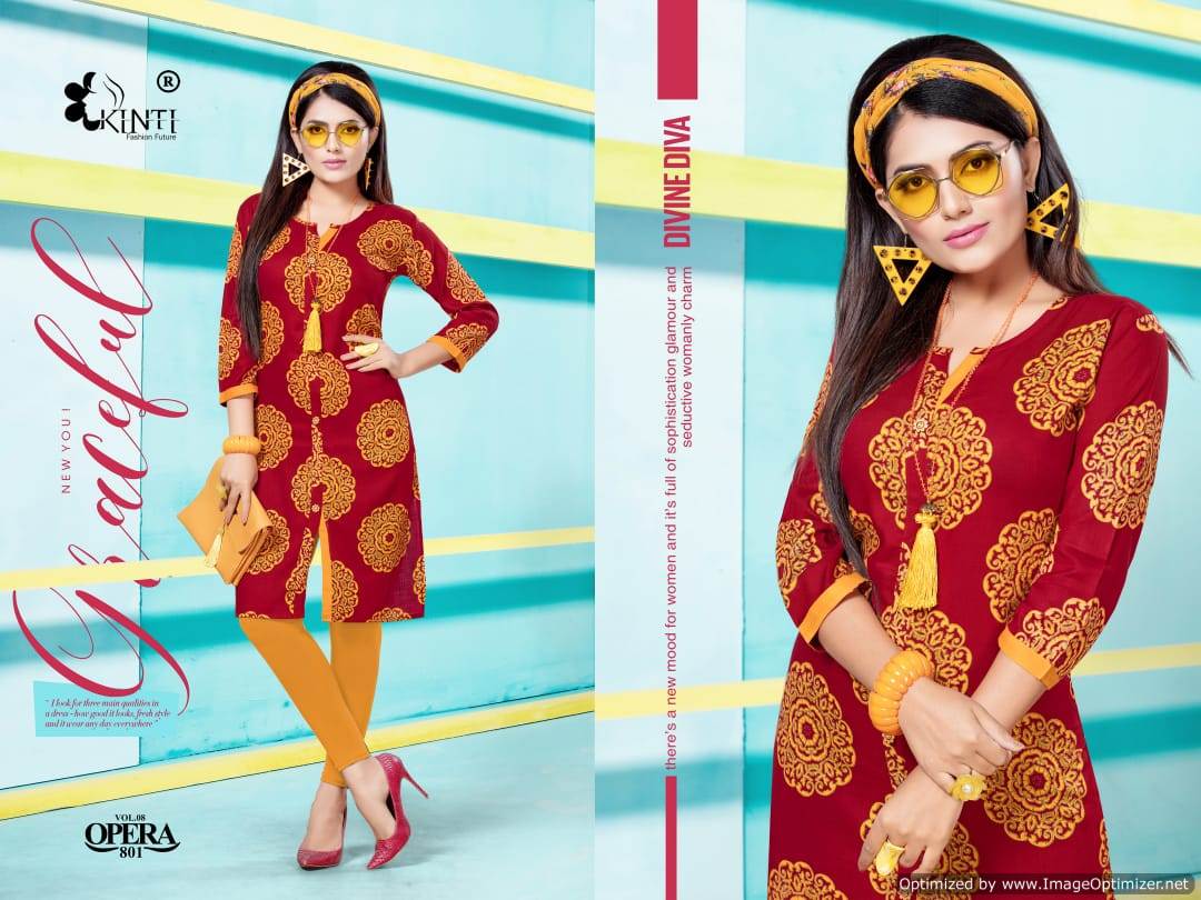 Opera Vol 8 By Kinti  Rayon Printed Kurti Collection