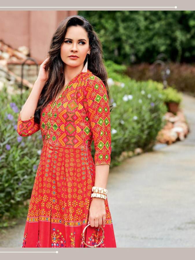 Rangreza By Ladies Flavour Muslin Digital Printed Long Kurtis Catalogue