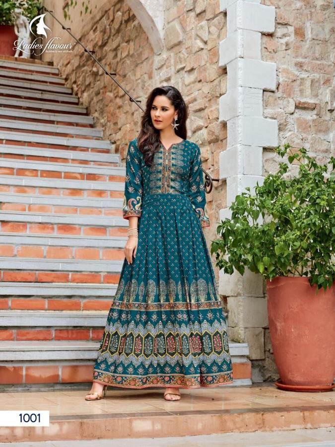 Rangreza By Ladies Flavour Muslin Digital Printed Long Kurtis Catalogue