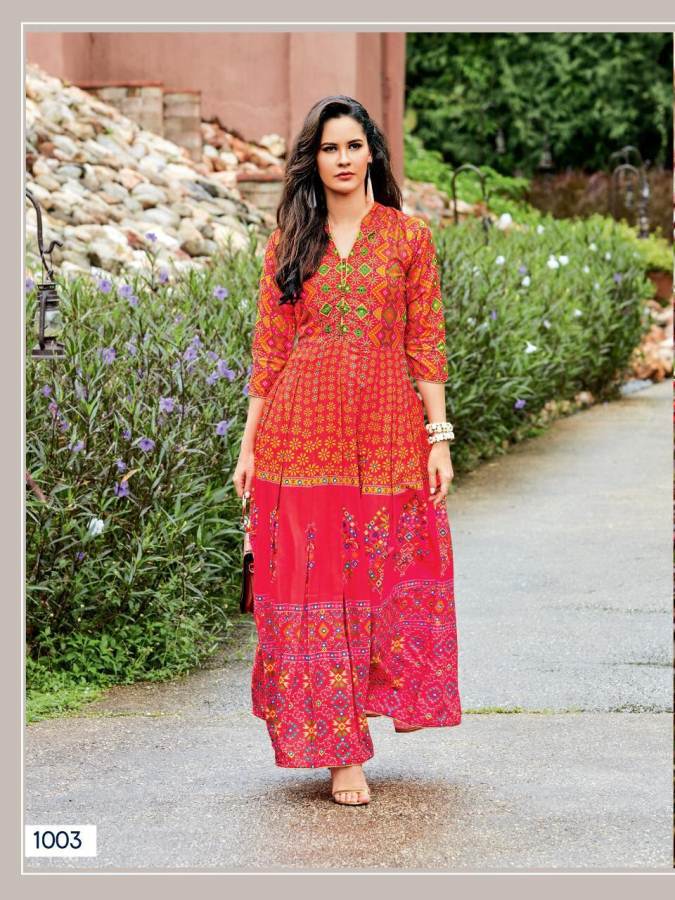 Rangreza By Ladies Flavour Muslin Digital Printed Long Kurtis Catalogue