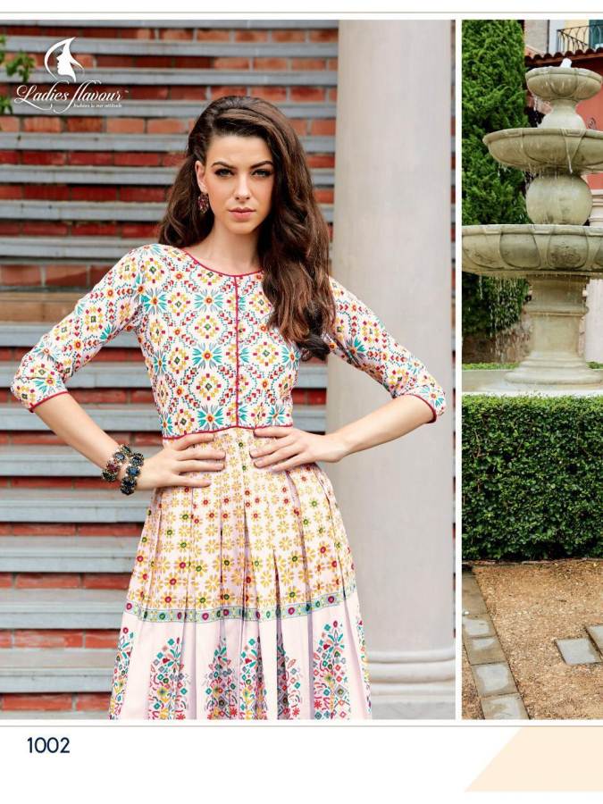 Rangreza By Ladies Flavour Muslin Digital Printed Long Kurtis Catalogue