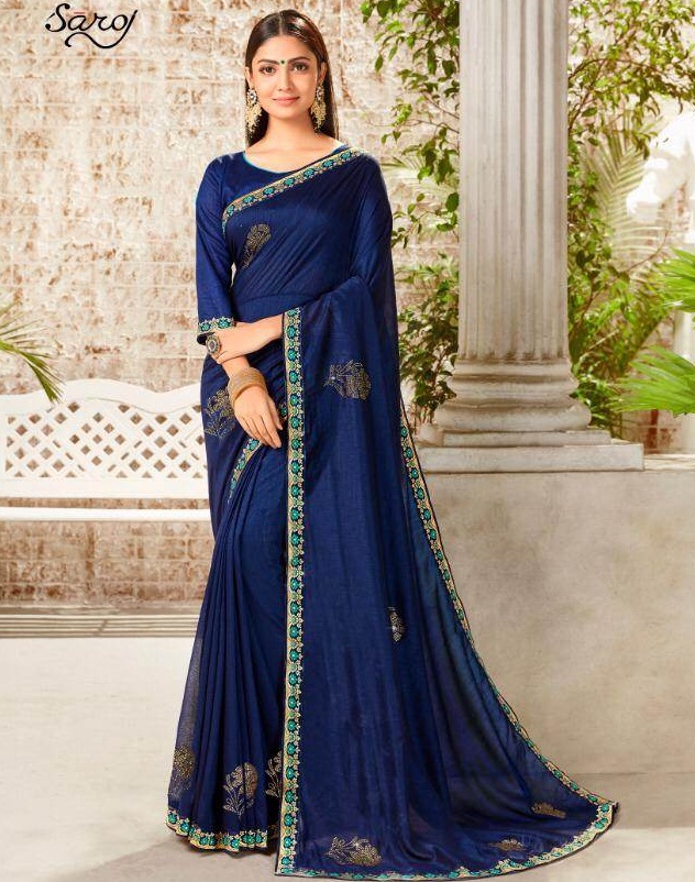 Saroj Silk Touch Designer Vichitra Silk Heavy Sarees Collection