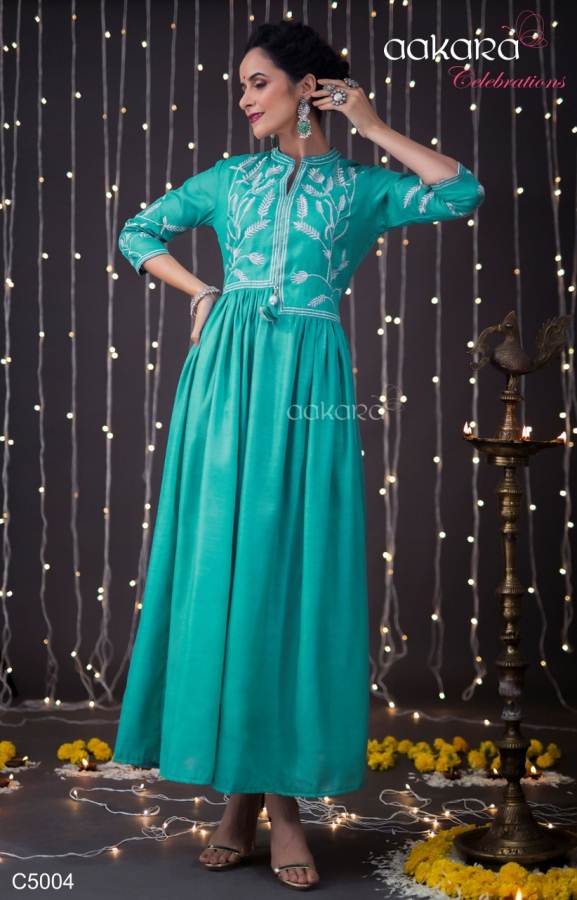 Aakara By Celebration Vol 5 Festive Wear Gown Style Kurtis Collection.