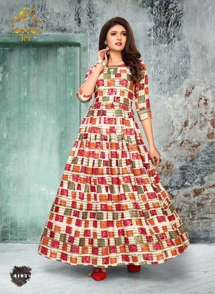 Rijiya Trends Present Shiny Festival Wear Round Printed Kurtis Collection.