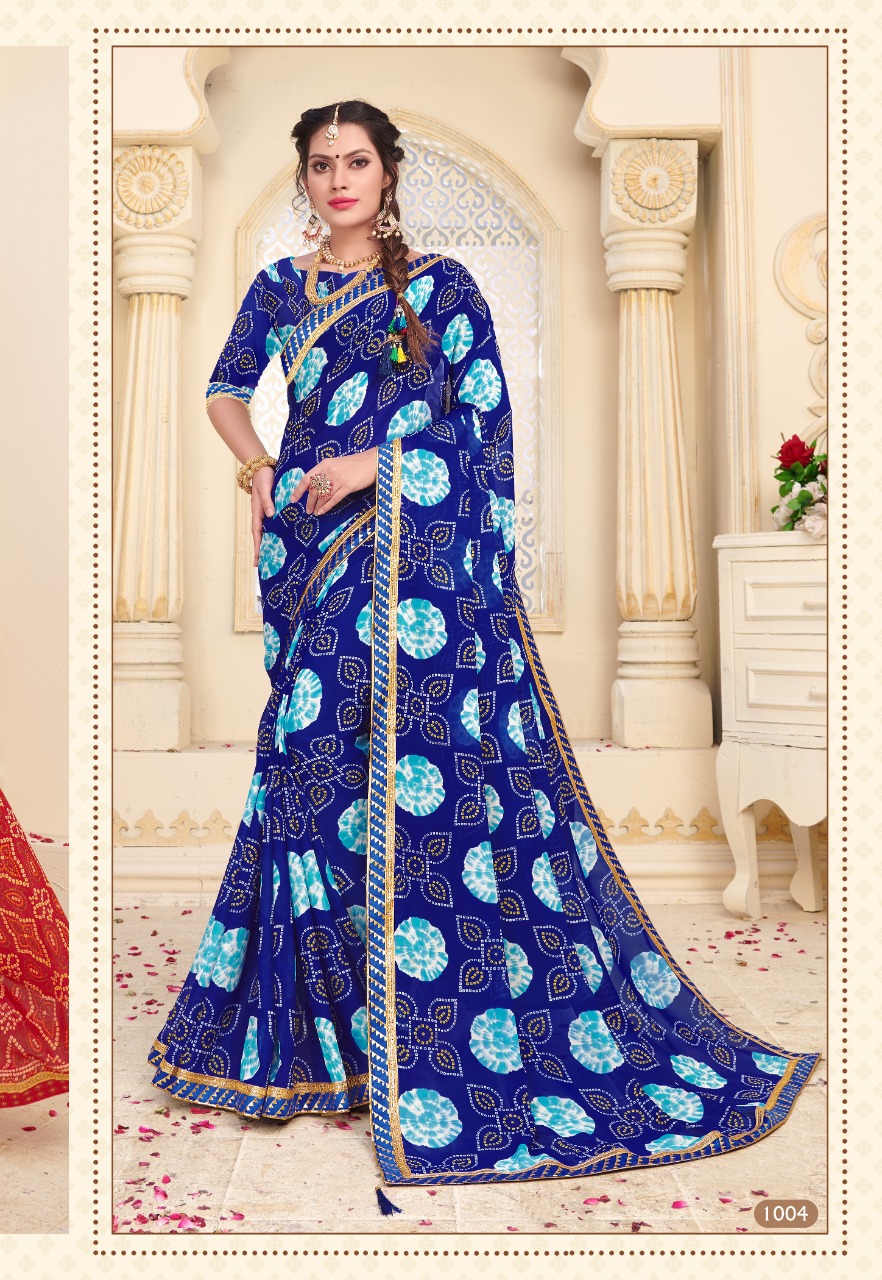 Kodas Present Bindiya Rennial Printed Leheriya Bandhani Style Sarees Catalogue