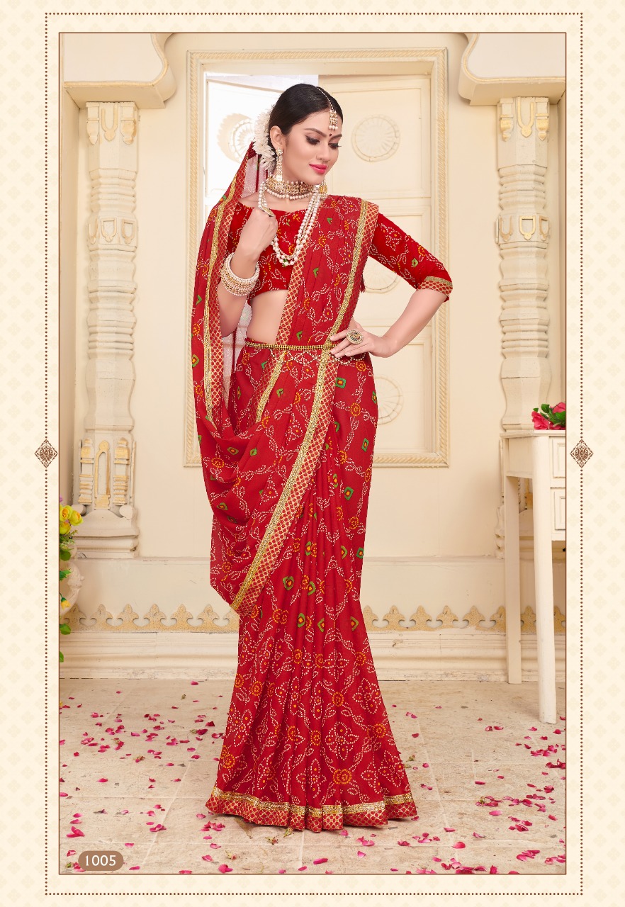 Kodas Present Bindiya Rennial Printed Leheriya Bandhani Style Sarees Catalogue