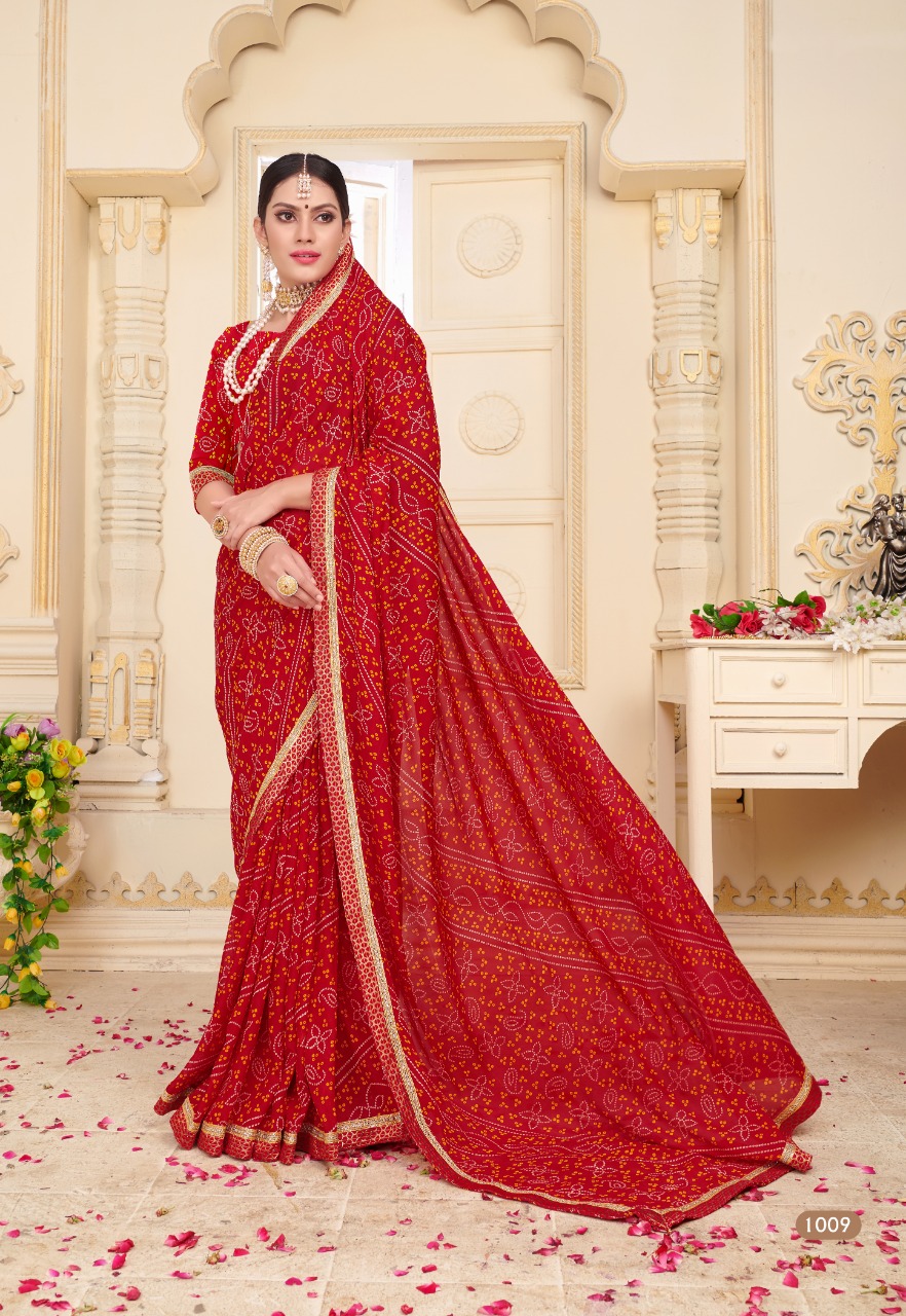 Kodas Present Bindiya Rennial Printed Leheriya Bandhani Style Sarees Catalogue