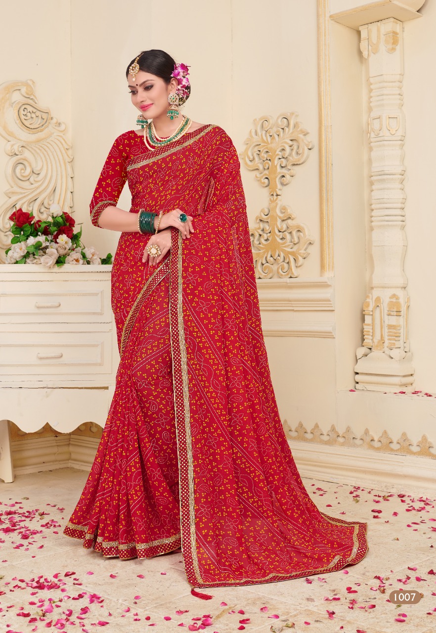Kodas Present Bindiya Rennial Printed Leheriya Bandhani Style Sarees Catalogue
