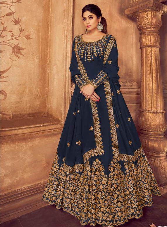 Aashirwad By Anarkali Gold Real Georgette Embroidered Salwar Suits