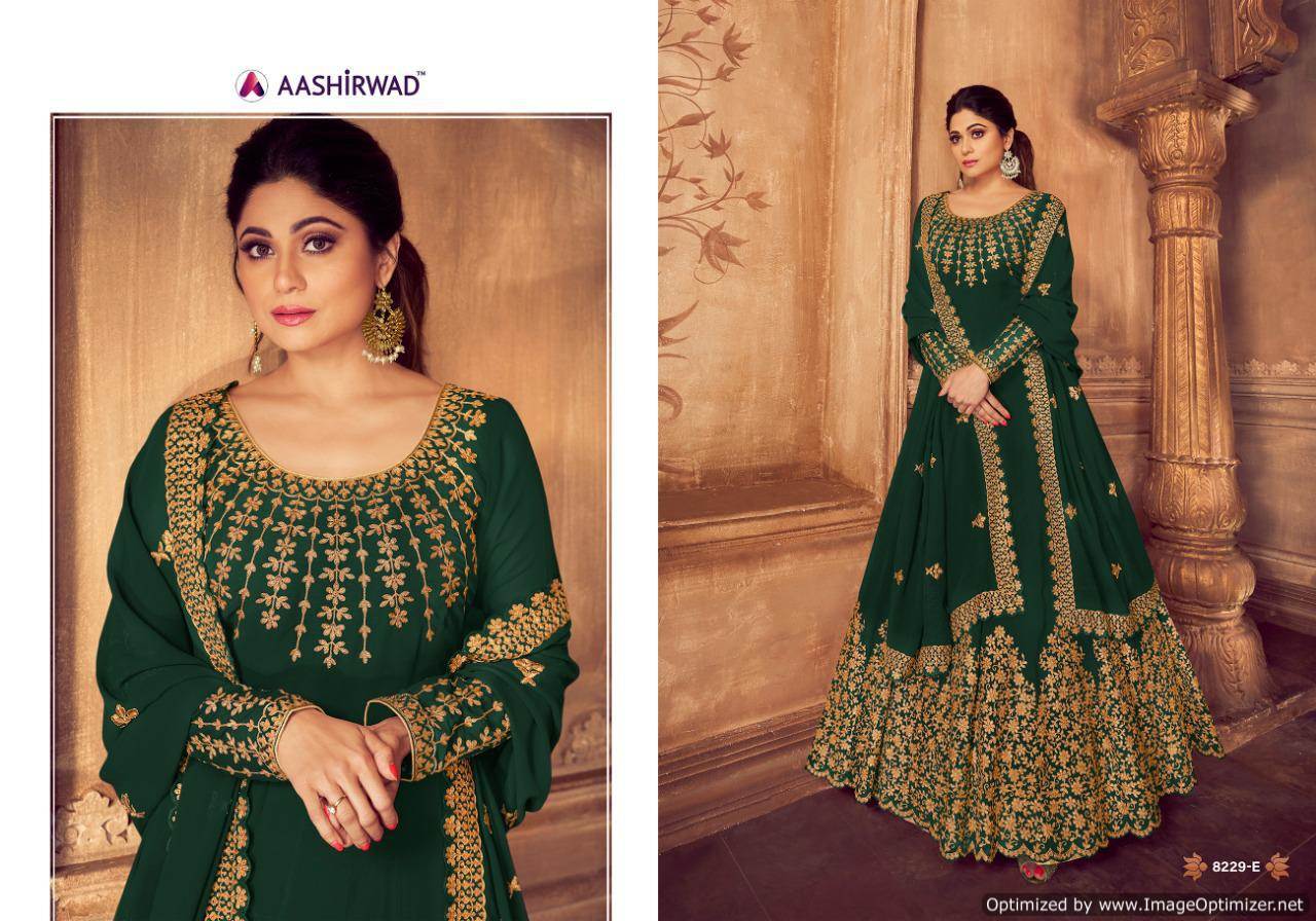 Aashirwad By Anarkali Gold Real Georgette Embroidered Salwar Suits