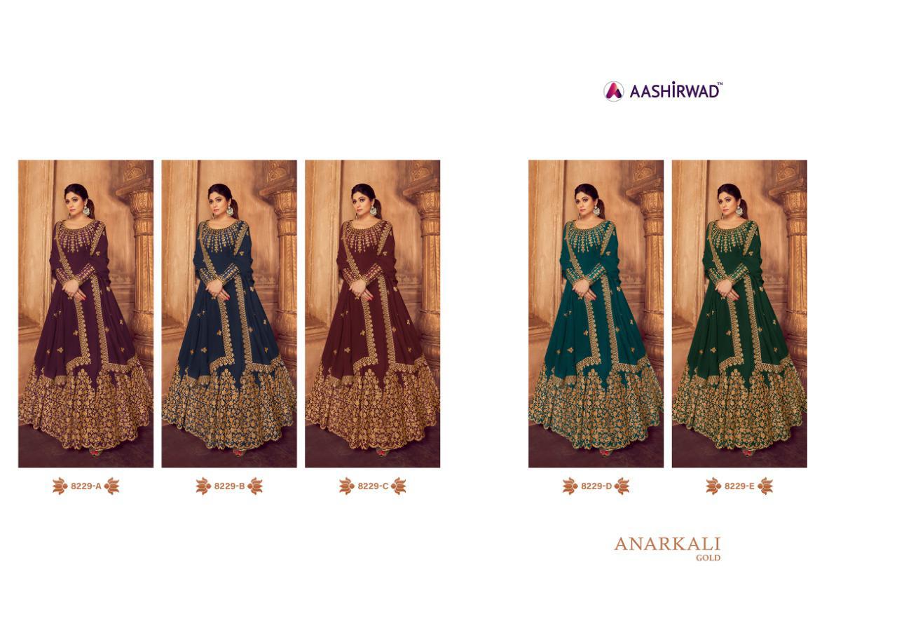 Aashirwad By Anarkali Gold Real Georgette Embroidered Salwar Suits