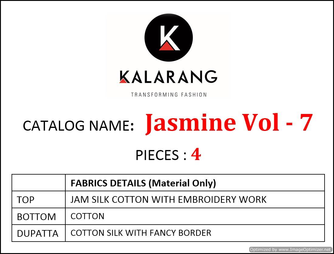 Kalarang By Jasmine Vol 7 Casual Wear Dress Material Collection