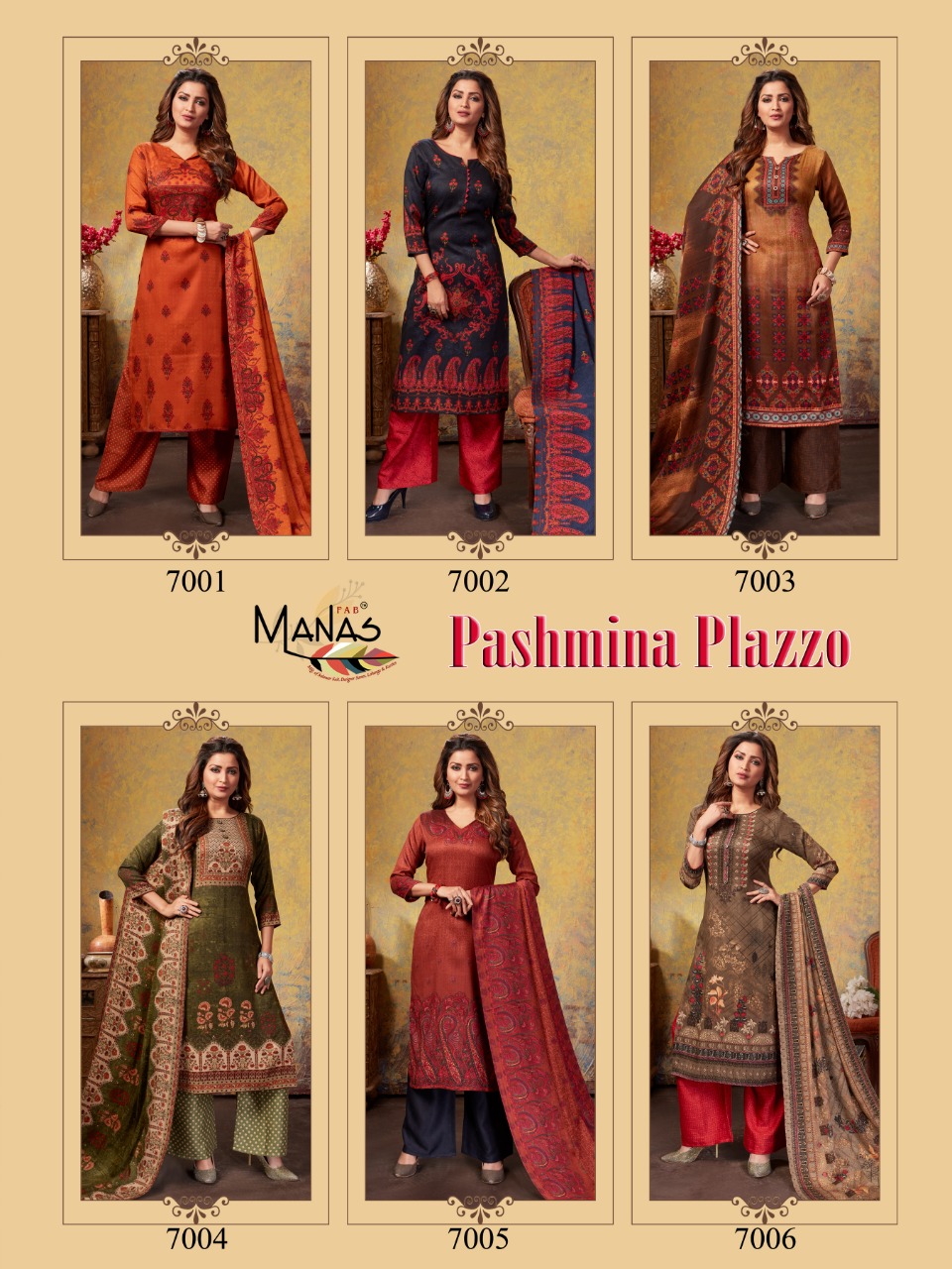 Manas Fab Present Pashmina Plazo Special Winter Collection Of Dress Material.