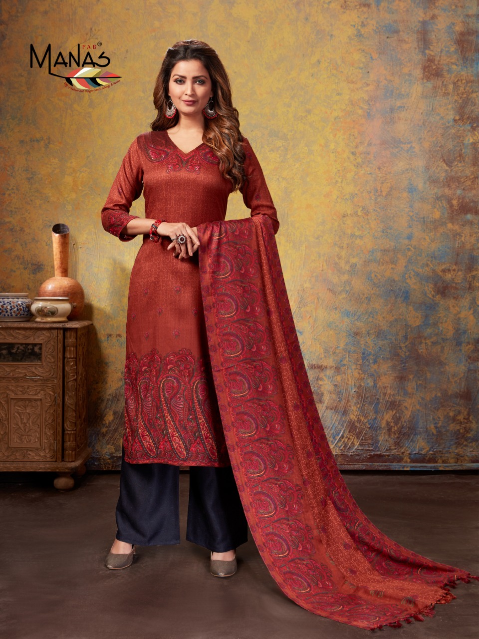 Manas Fab Present Pashmina Plazo Special Winter Collection Of Dress Material.