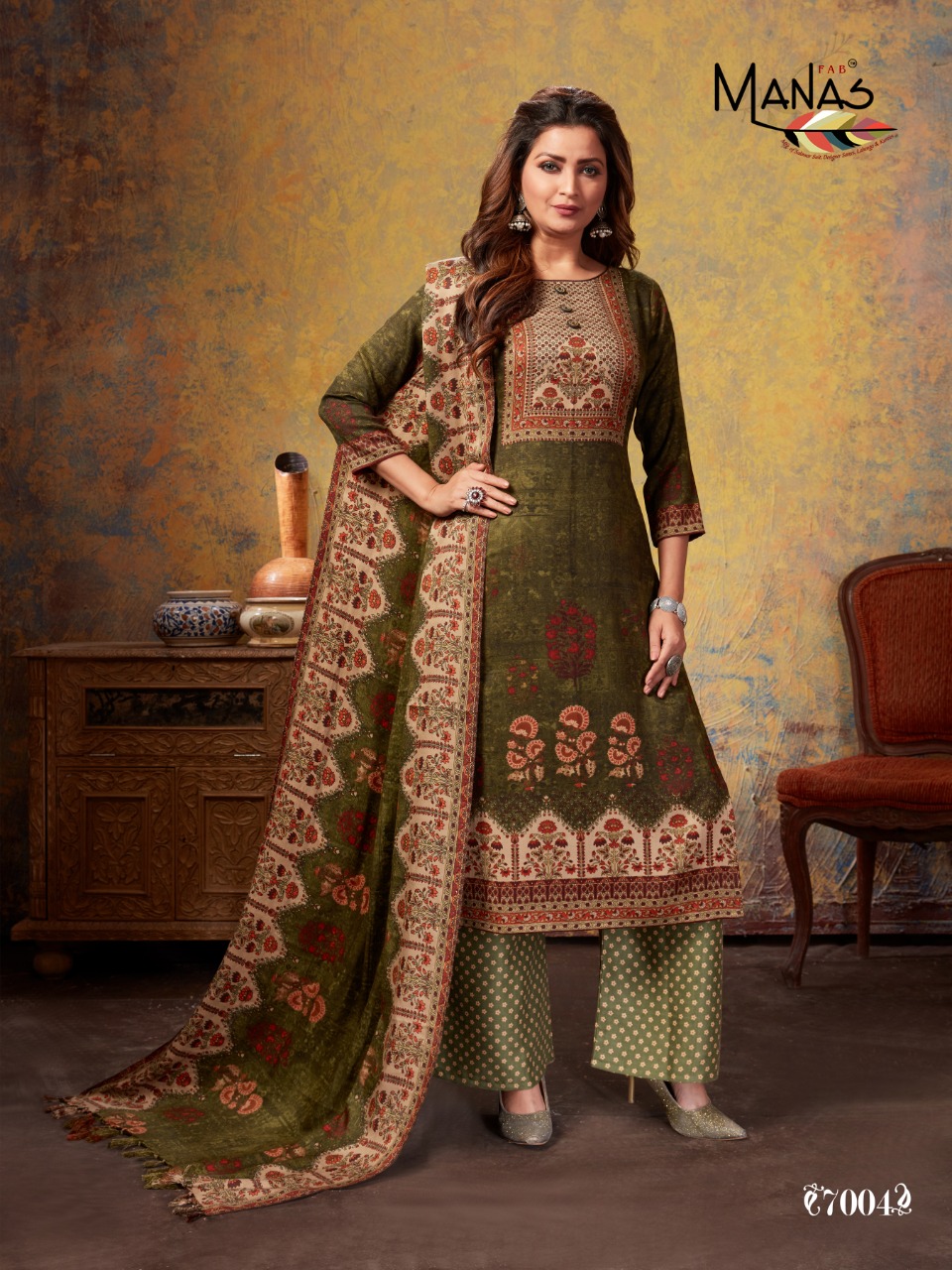 Manas Fab Present Pashmina Plazo Special Winter Collection Of Dress Material.