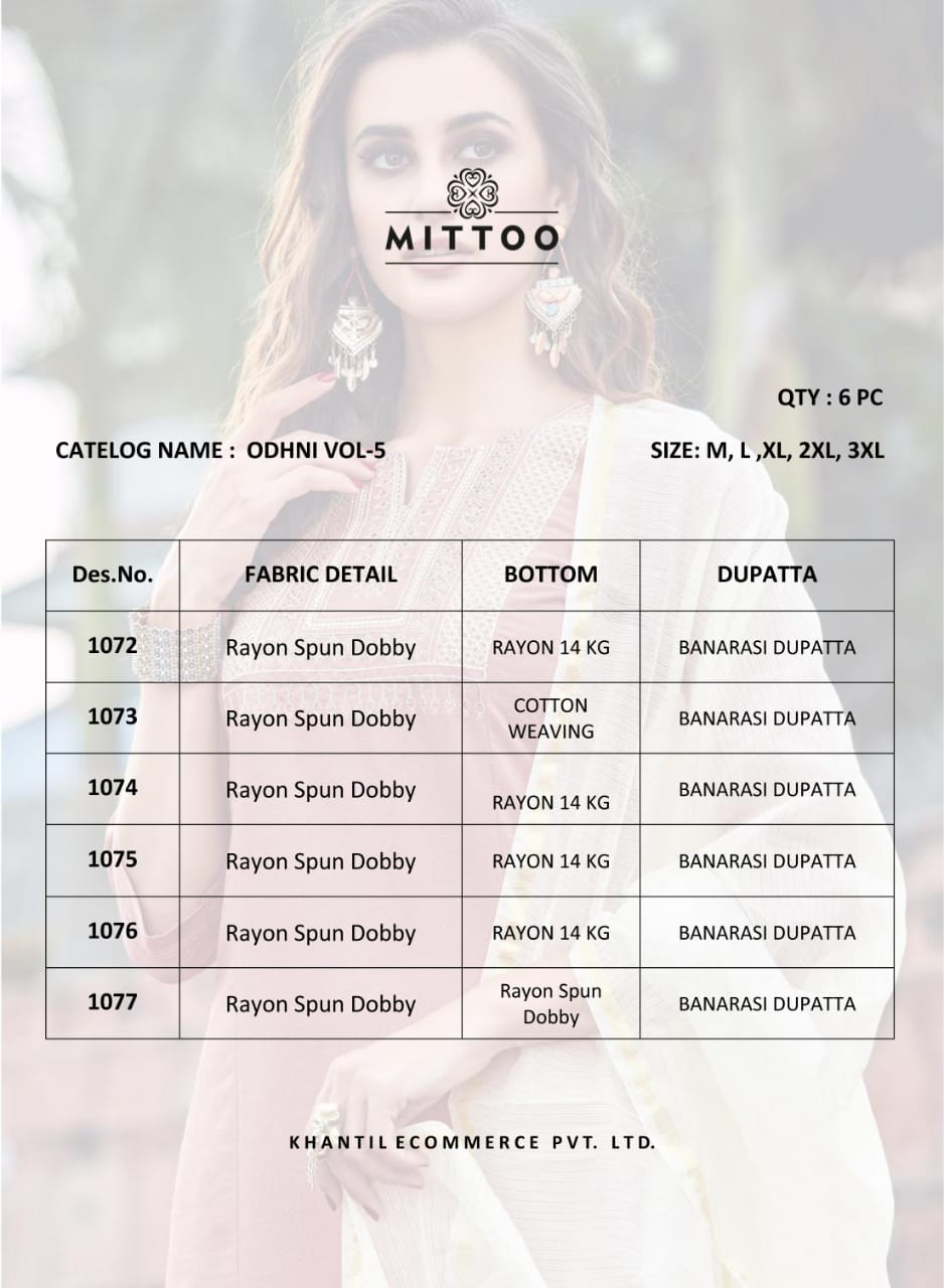 Mittoo Present Odhni Vol 5 Designer Kurtis With Dupatta Catalogue.