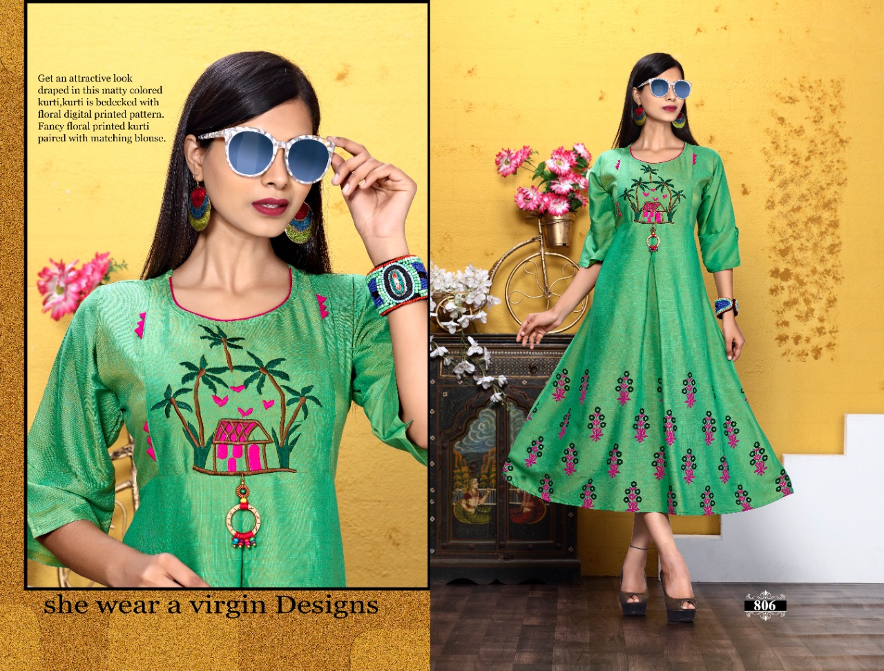 Trendy Rhythm Vol 6 Heavy Rayon Stylish Kurtis Catalogue.