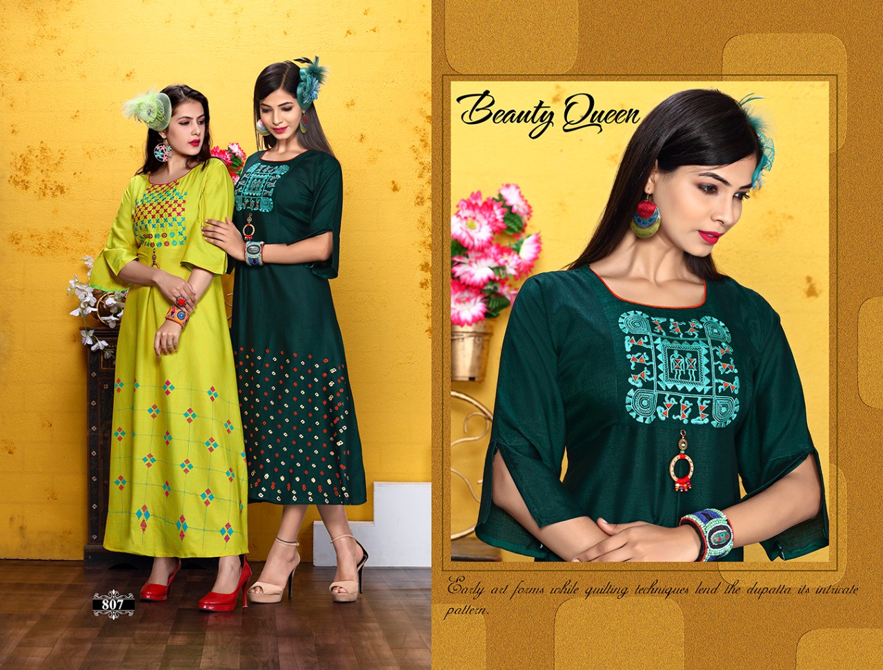 Trendy Rhythm Vol 6 Heavy Rayon Stylish Kurtis Catalogue.