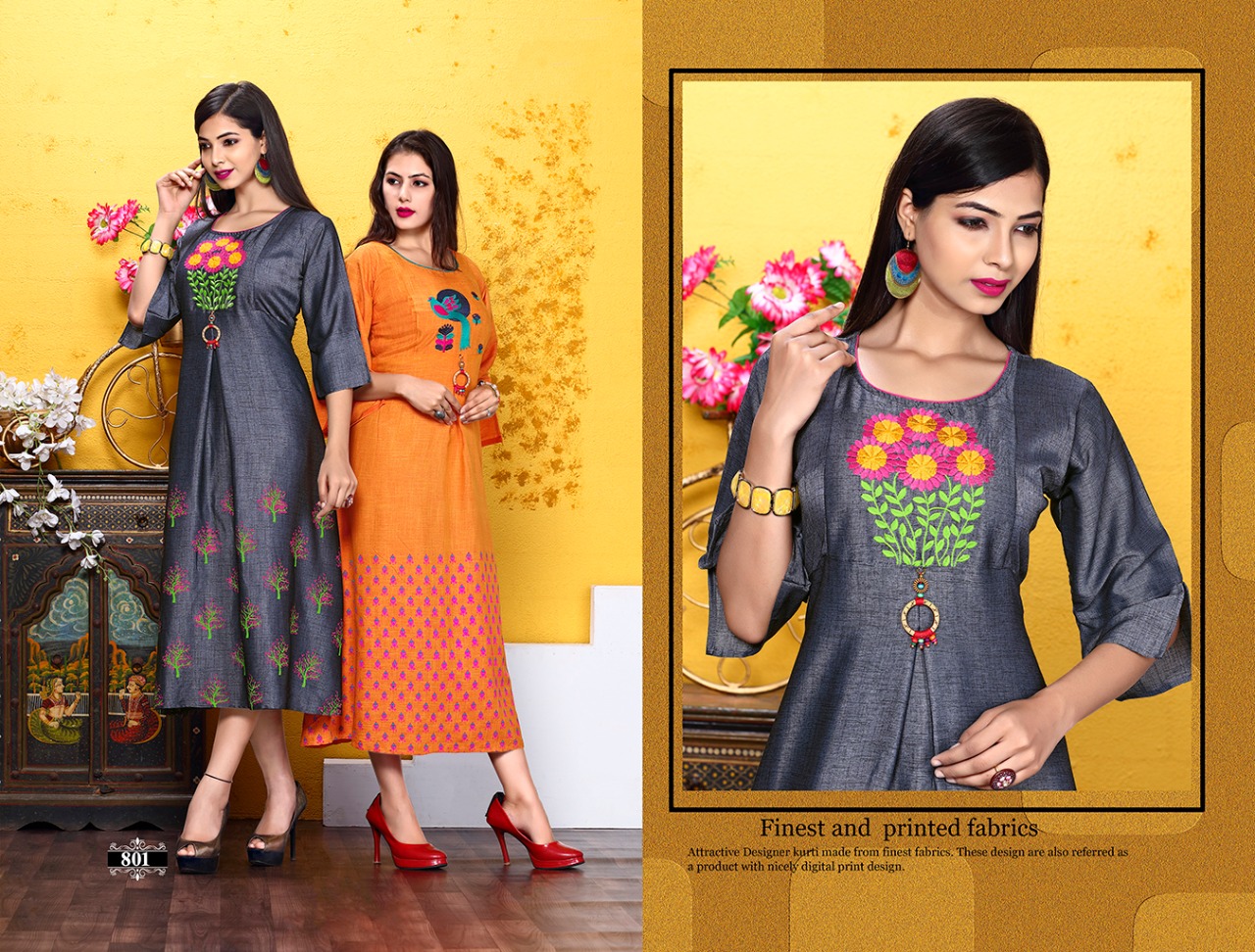 Trendy Rhythm Vol 6 Heavy Rayon Stylish Kurtis Catalogue.