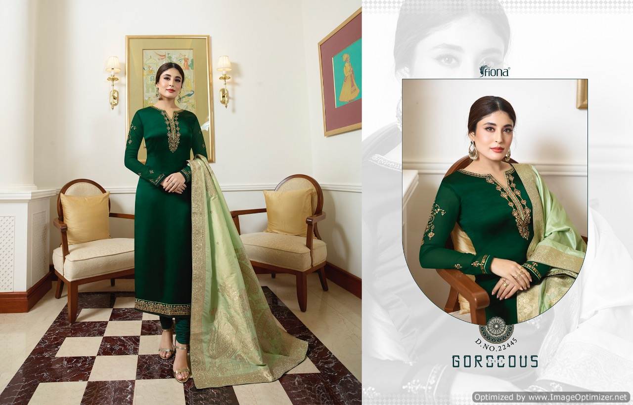 Fiona Presents Kritika Jacquard Dupatta 9 Satin Georgette Embroidered Salwar Suits