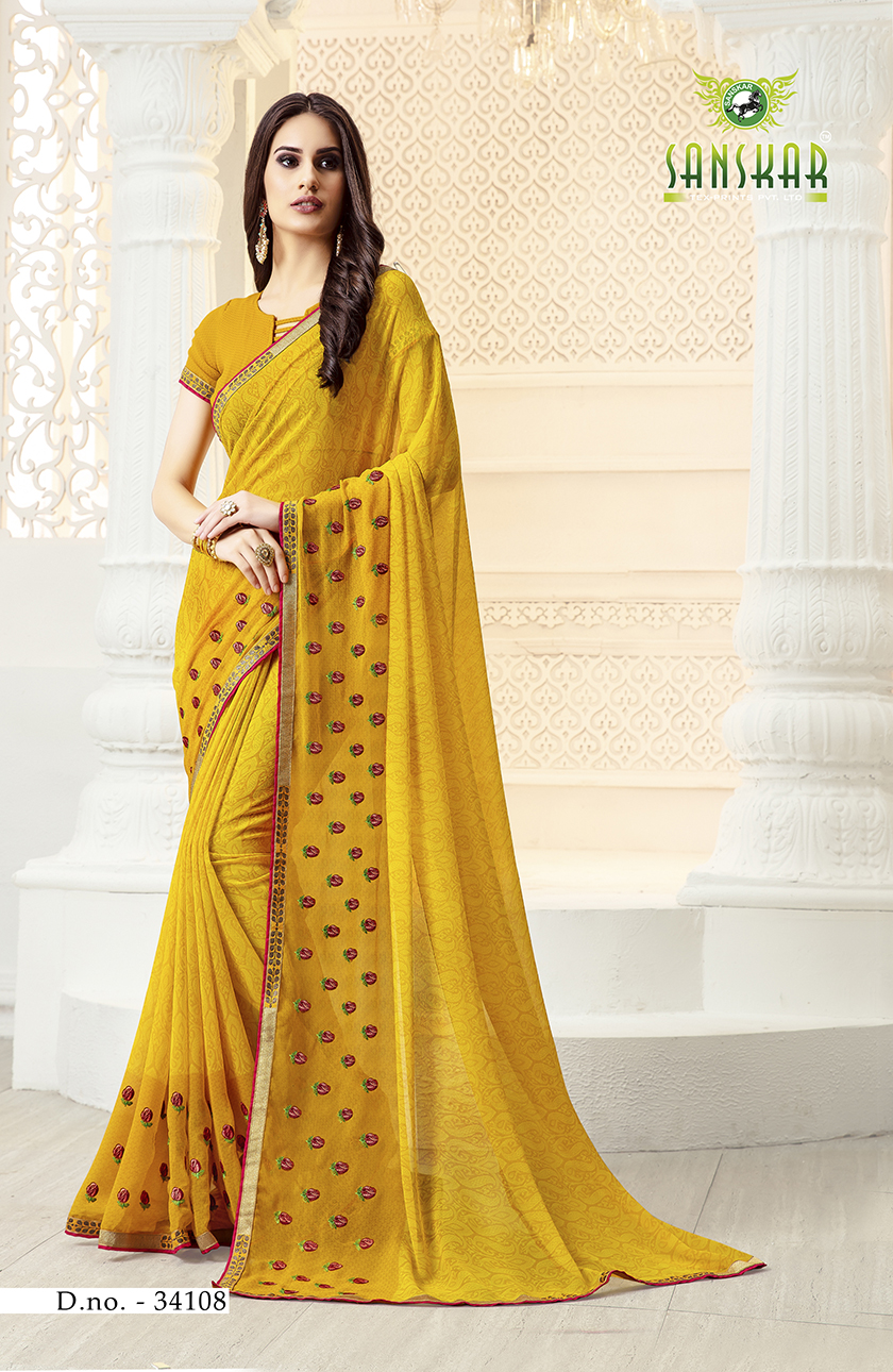 Sanskar Presents Blossom Designer Georgette Worked Saree Collection