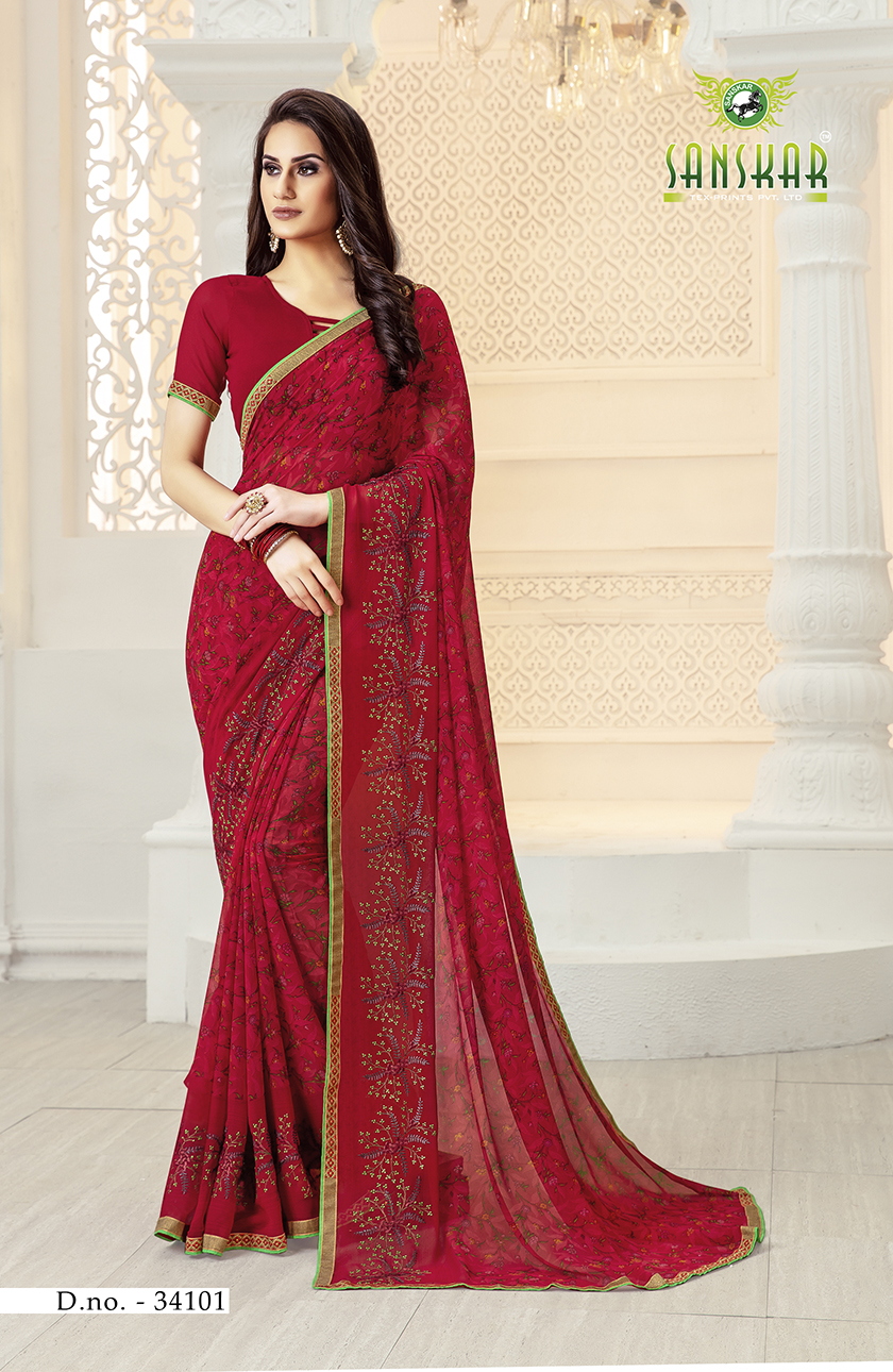 Sanskar Presents Blossom Designer Georgette Worked Saree Collection