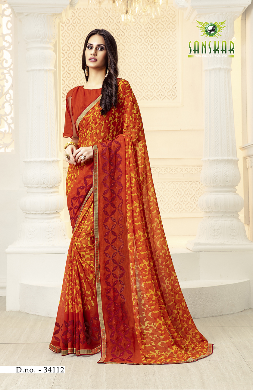 Sanskar Presents Blossom Designer Georgette Worked Saree Collection