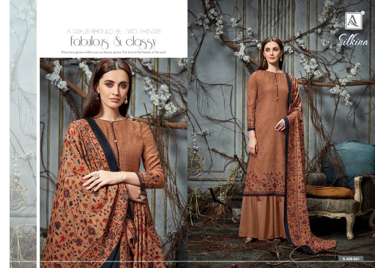 Alok Presents Silkina Pure Pashmina Designer Dress Material