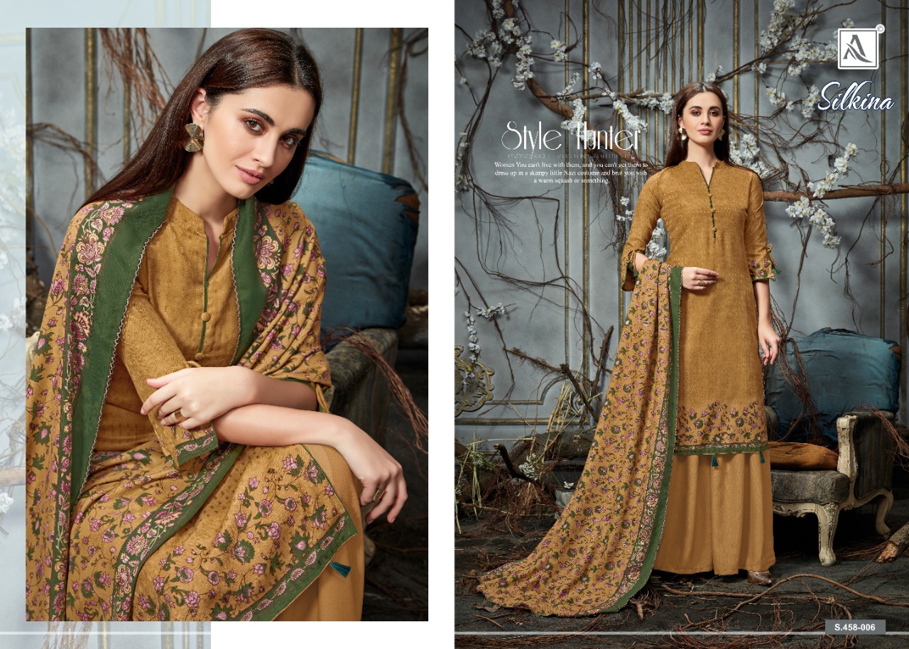 Alok Presents Silkina Pure Pashmina Designer Dress Material