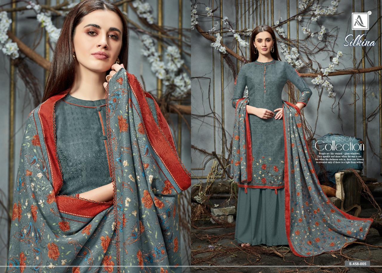 Alok Presents Silkina Pure Pashmina Designer Dress Material