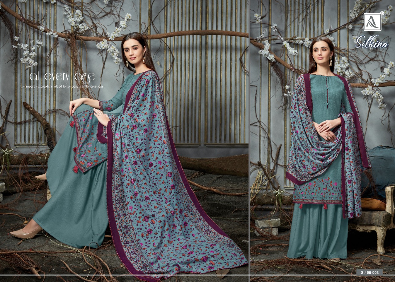 Alok Presents Silkina Pure Pashmina Designer Dress Material