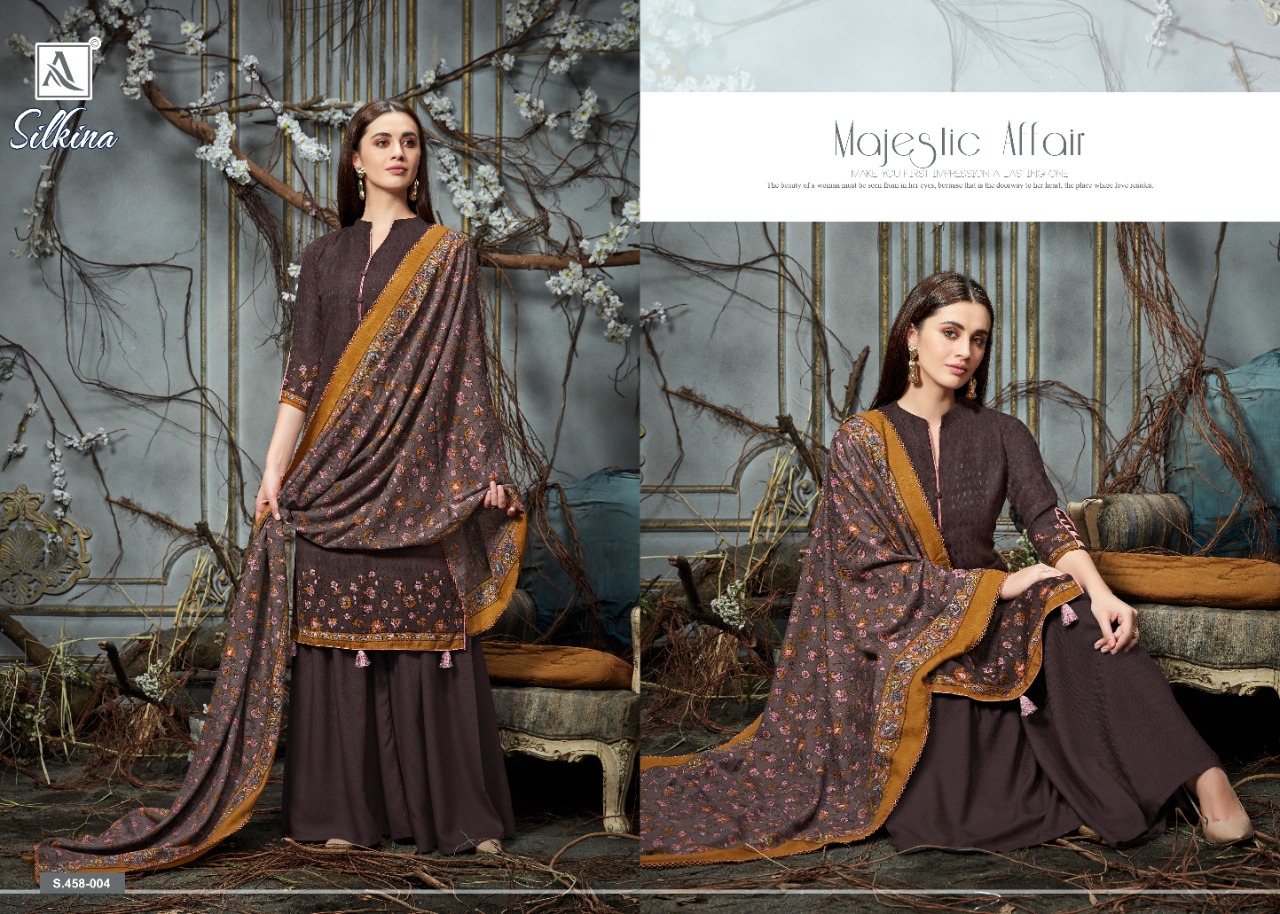 Alok Presents Silkina Pure Pashmina Designer Dress Material