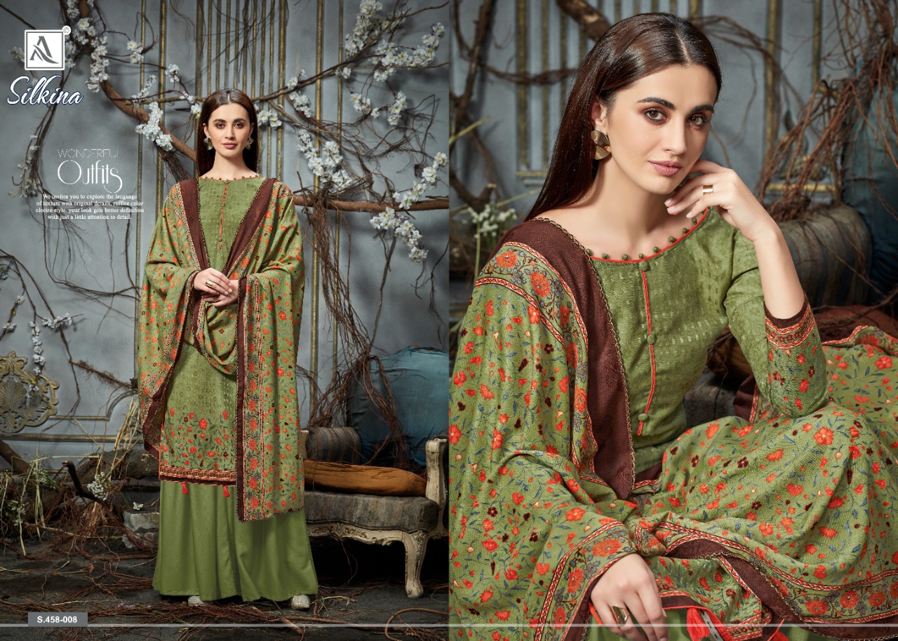Alok Presents Silkina Pure Pashmina Designer Dress Material
