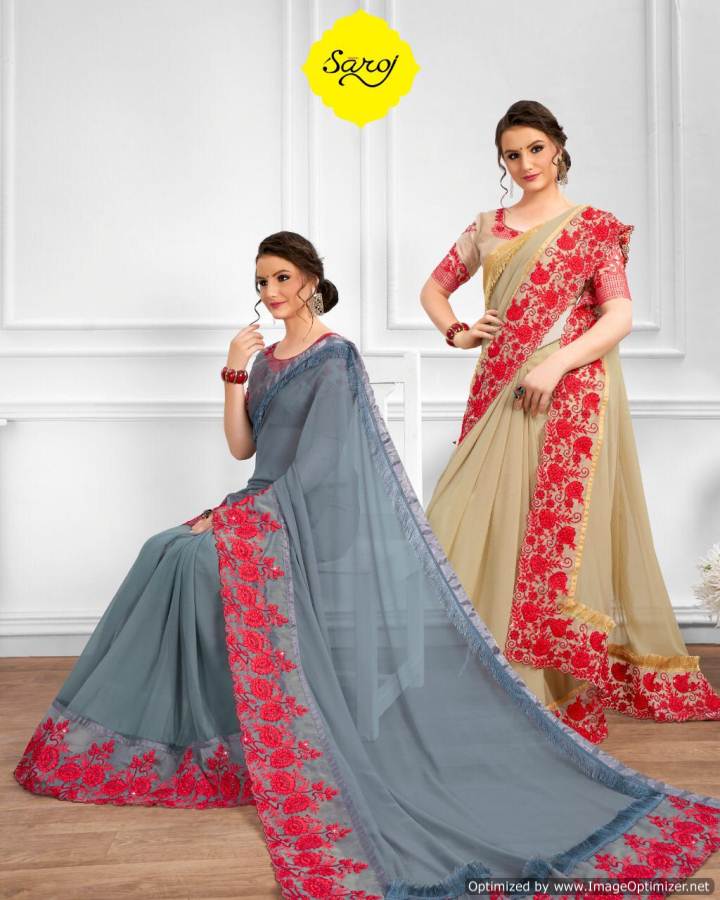 Saroj By  Gazal Designer Embroidered Chiffon Saree