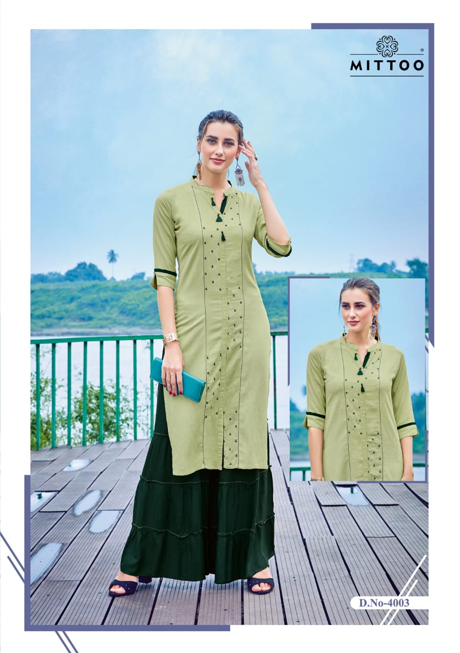 Mittoo Present Zoori  Catalogue Designer Kurtis With Sharara