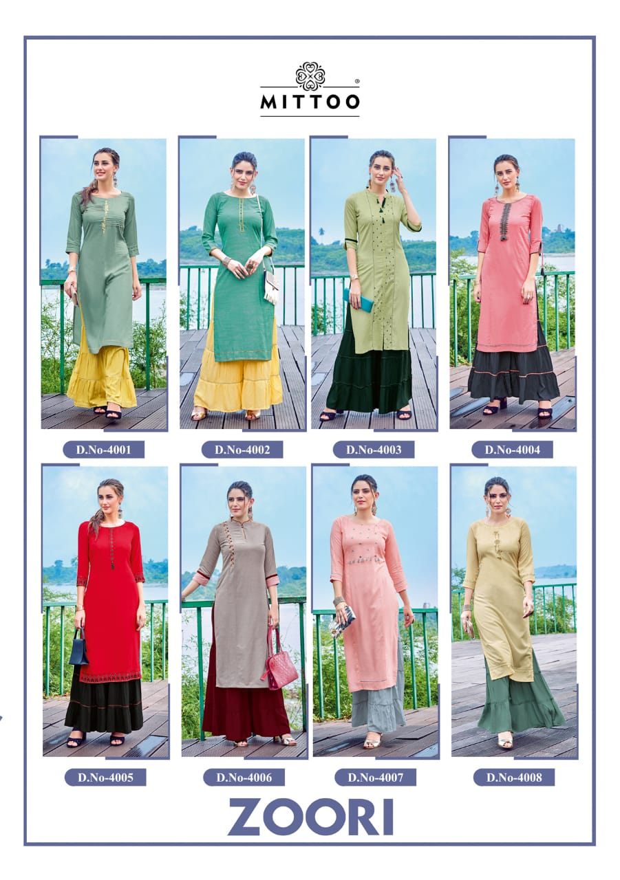 Mittoo Present Zoori  Catalogue Designer Kurtis With Sharara