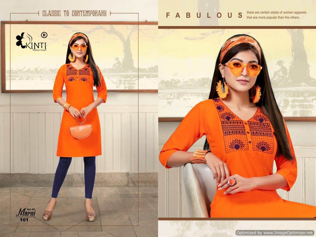 Kinti By Morni Vol 10 Embroidered Short Kurtis Catalogue
