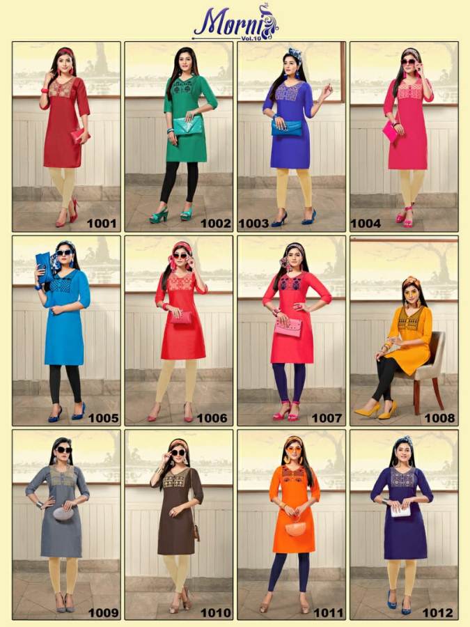Kinti By Morni Vol 10 Embroidered Short Kurtis Catalogue