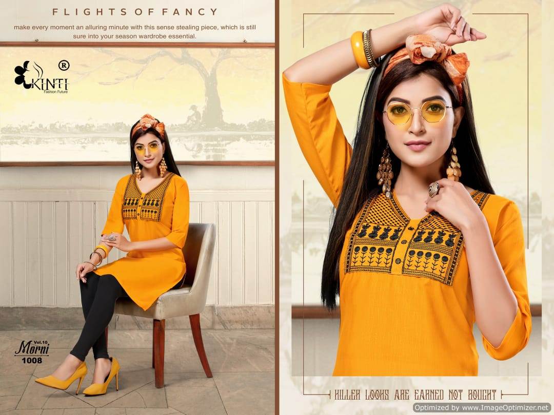 Kinti By Morni Vol 10 Embroidered Short Kurtis Catalogue