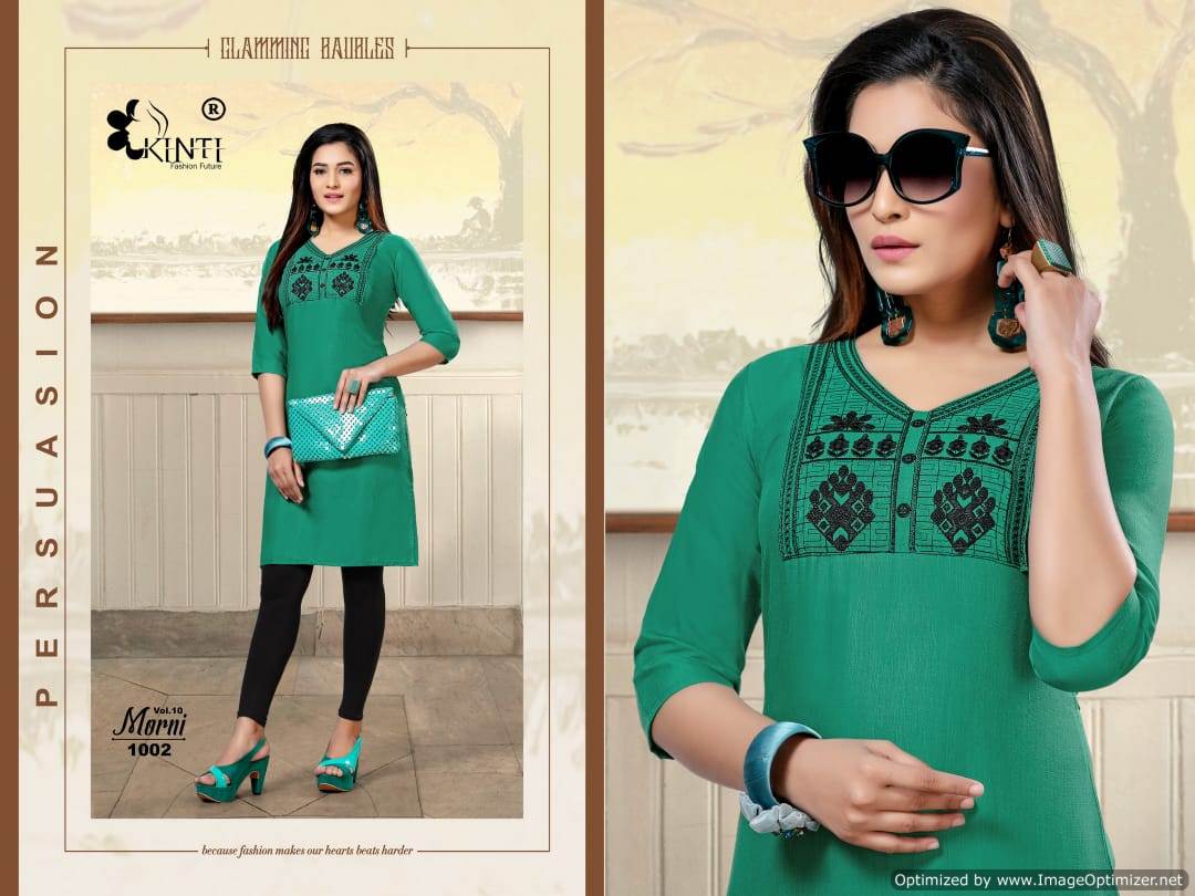 Kinti By Morni Vol 10 Embroidered Short Kurtis Catalogue