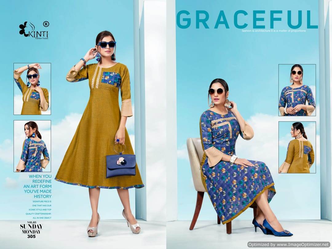 Kinti  By Sunday Monday Vol 3 Collection. 2 In 1 Kurti