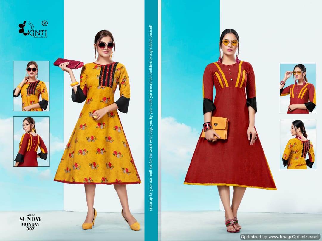 Kinti  By Sunday Monday Vol 3 Collection. 2 In 1 Kurti