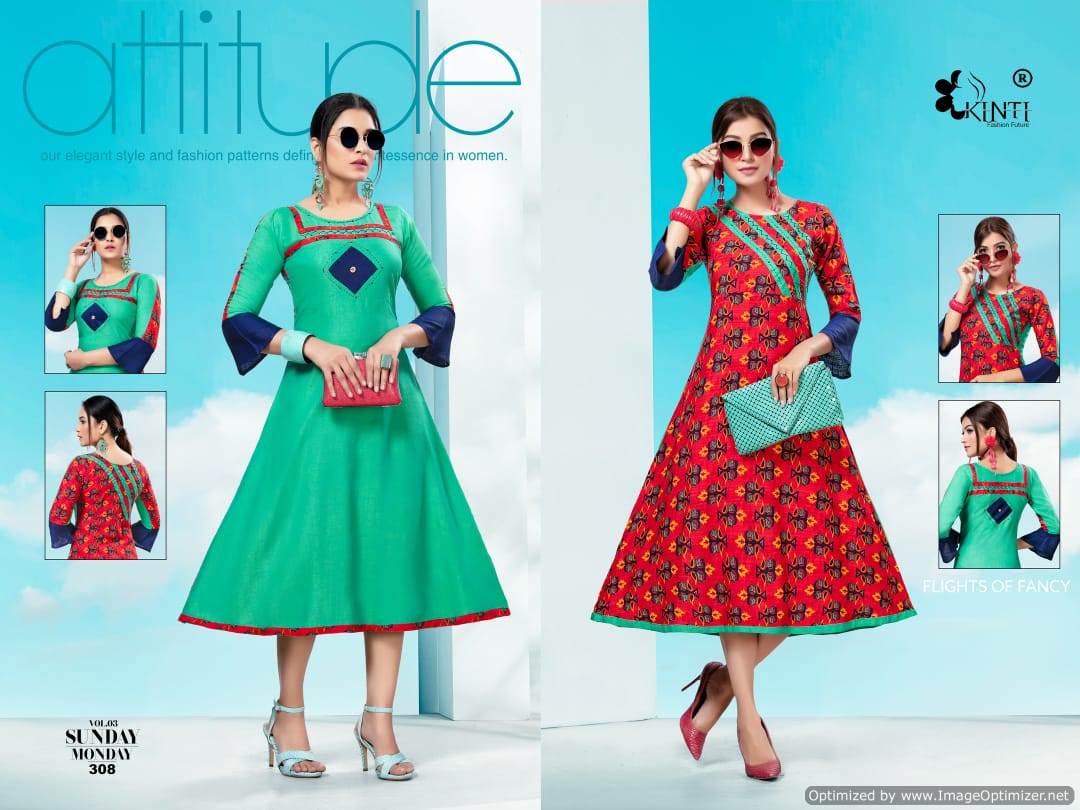 Kinti  By Sunday Monday Vol 3 Collection. 2 In 1 Kurti