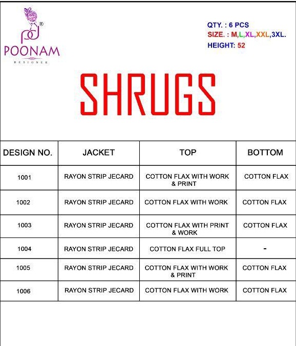 Poonam Present Shrugs Types Kurtis Catalogue