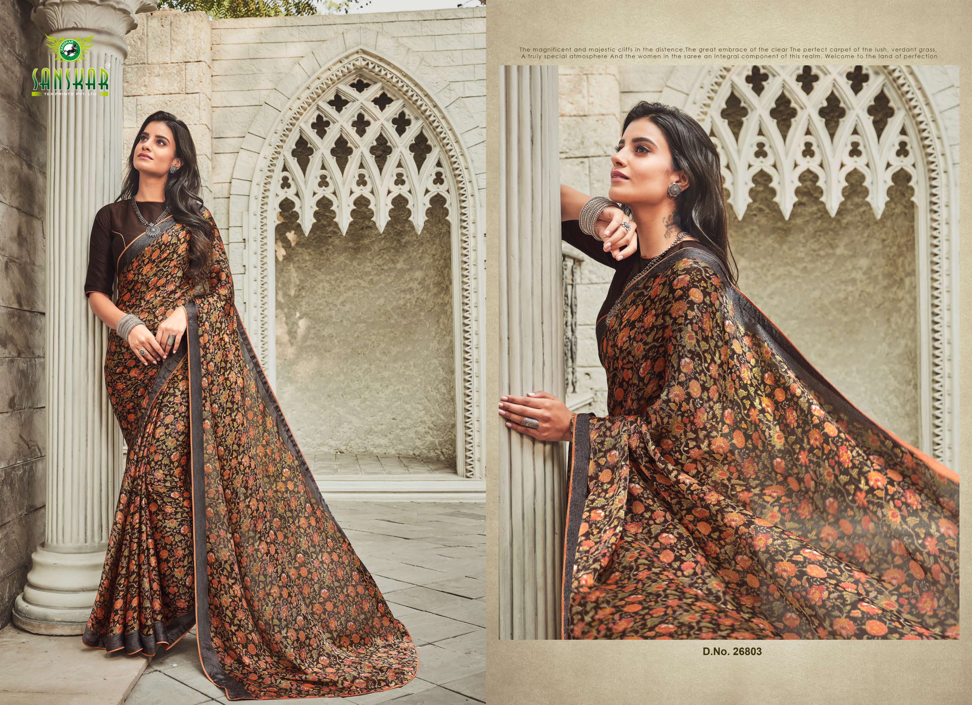 Sanskar By Srushti Chiffon Printed Sarees Catalogue