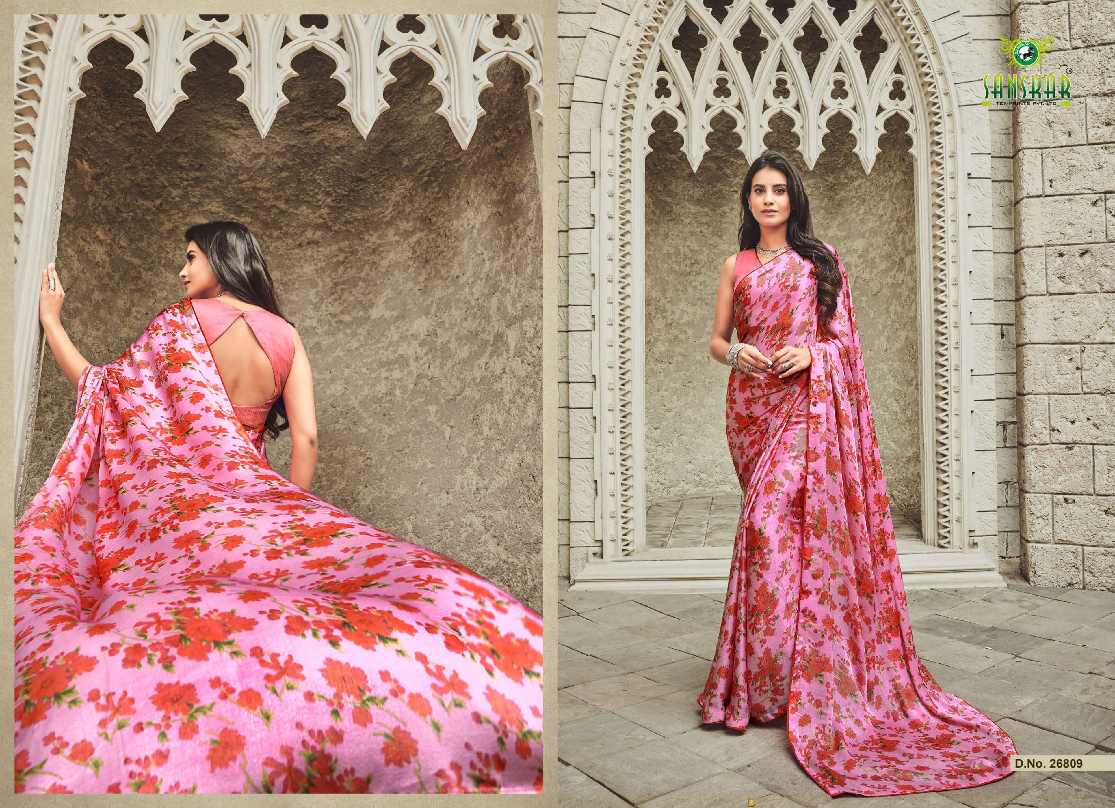 Sanskar By Srushti Chiffon Printed Sarees Catalogue